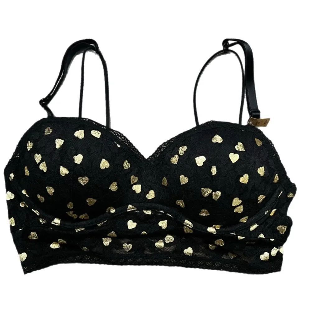 Victoria’s Secret PINK Lace bralette Push up Padding Underwire bra black / gold